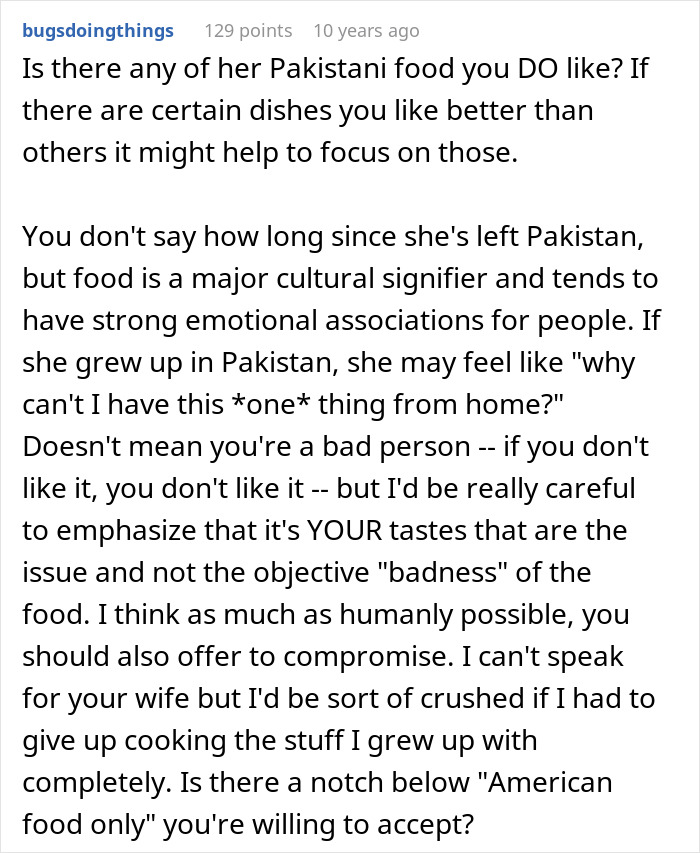 Comment on cultural cuisine highlighting food as an emotional signifier and offering compromise advice. Comment on cultural cuisine highlighting food as an emotional signifier and offering compromise advice.