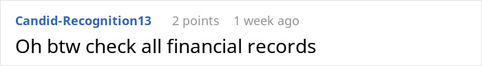 A brief comment suggesting to check financial records after a girls trip takes an unexpected turn