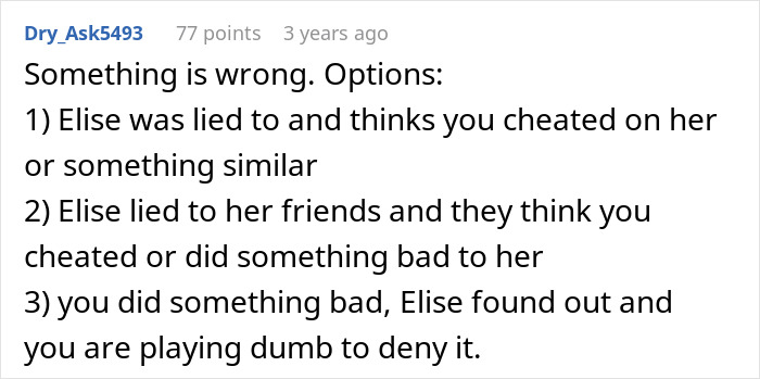 An online comment listing possible reasons behind a dream proposal issue.