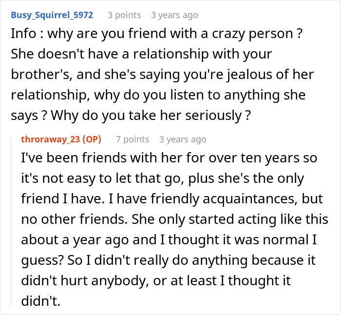 Screenshot of a conversation about a teen lying about dating her best friend's brothers and friendship issues Screenshot of a conversation about a teen lying about dating her best friend's brothers and friendship issues