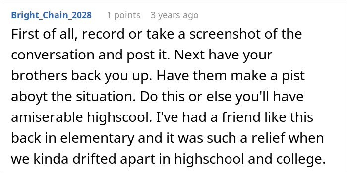 Comment suggesting recording conversations and having brothers back up the situation Comment suggesting recording conversations and having brothers back up the situation