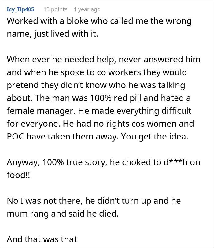 Online user story about a colleague who got a name wrong and the office dynamics that followed Online user story about a colleague who got a name wrong and the office dynamics that followed