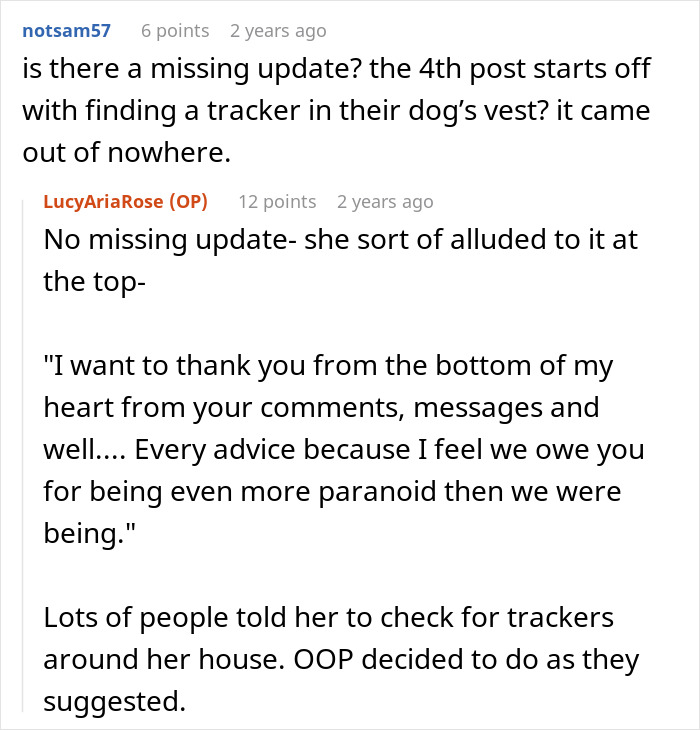 Reddit forum comments discussing updates about a story where a guy keeps pursuing ex despite boundaries.