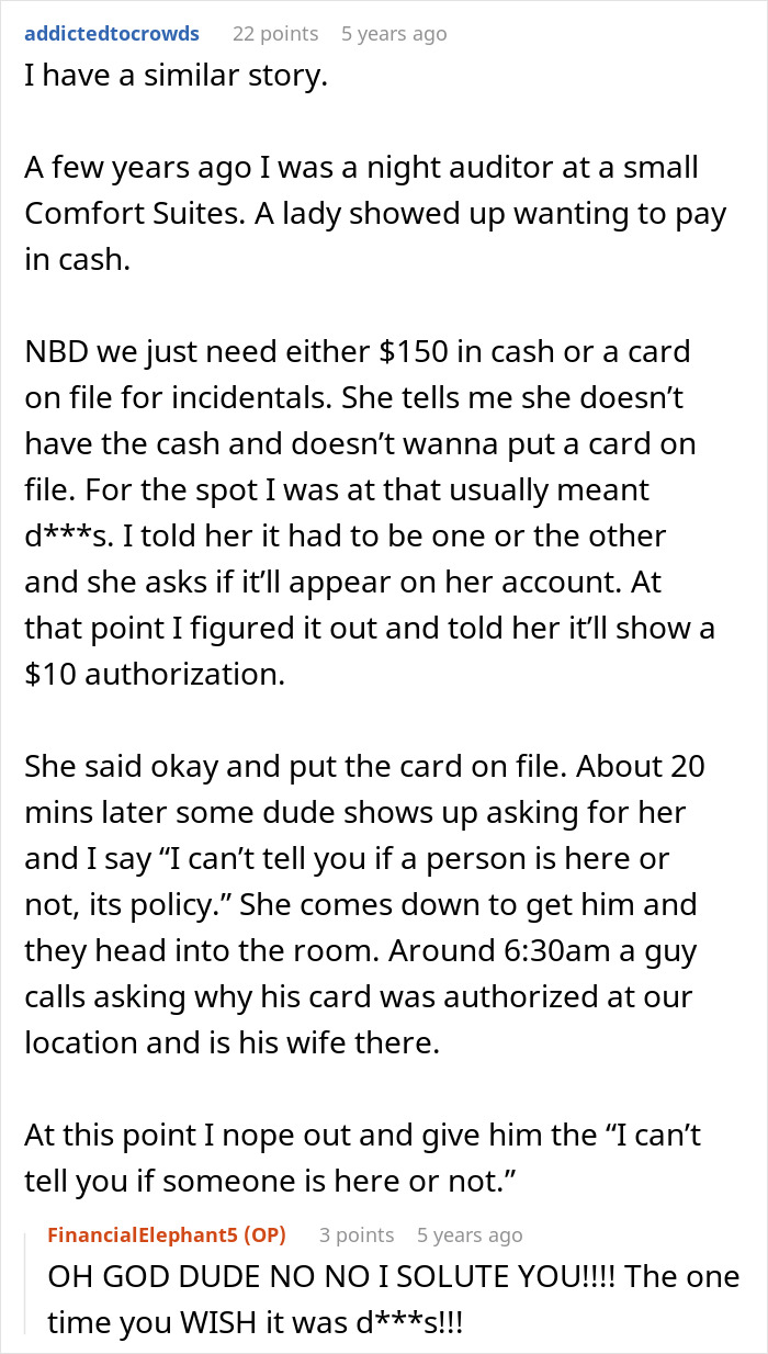 Hotel mistress story shared by night auditor at Comfort Suites about card authorization policy Hotel mistress story shared by night auditor at Comfort Suites about card authorization policy