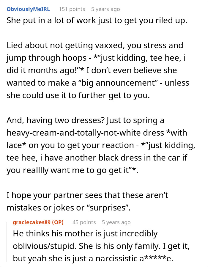 MIL Lies About Being Vaccinated For A "Big Announcement" At The Wedding