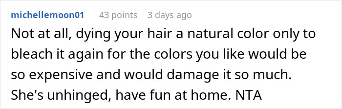 Woman Spends A Fortune On Vivid Hair, Gets Told To Dye It A Natural Color To Fit Into Wedding Party Woman Spends A Fortune On Vivid Hair, Gets Told To Dye It A Natural Color To Fit Into Wedding Party