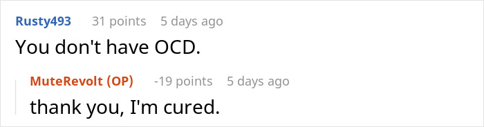 Brief comment exchange debating an OCD claim regarding checkout habits Brief comment exchange debating an OCD claim regarding checkout habits
