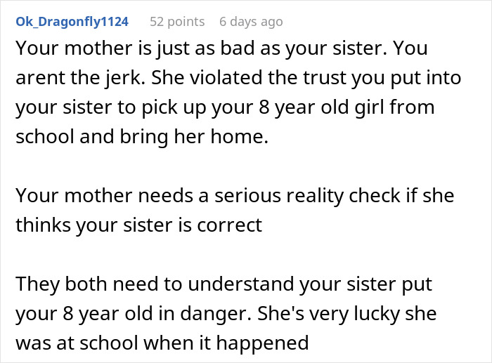 Comment about family enabling behavior after an aunt leaves 8YO niece alone at school. Comment about family enabling behavior after an aunt leaves 8YO niece alone at school.