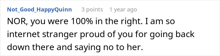 Online comment supporting a woman who kicked out in-laws after MIL shames DIL for not wearing a bra at home.