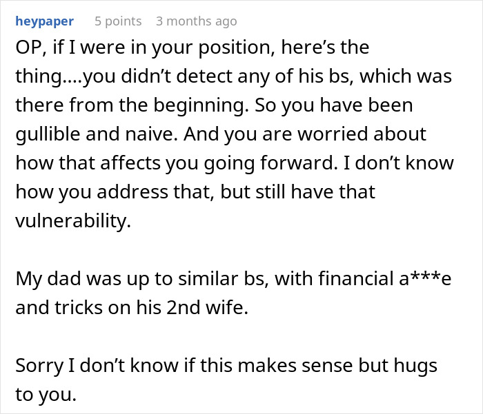 Reddit comment offering support to a woman uncovering lies before her ex’s funeral. Reddit comment offering support to a woman uncovering lies before her ex’s funeral.