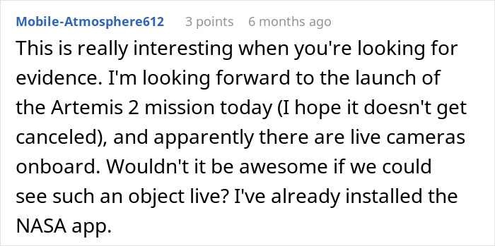 Comment discussing evidence of strange objects and upcoming space mission launches. Comment discussing evidence of strange objects and upcoming space mission launches.