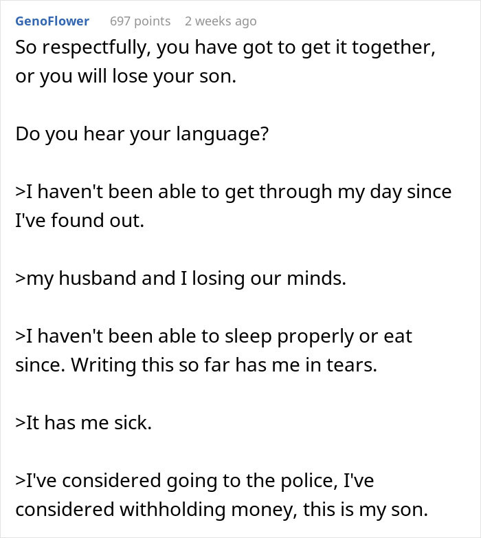 User advice to a mom losing sleep after learning details about her son's girlfriend. User advice to a mom losing sleep after learning details about her son's girlfriend.