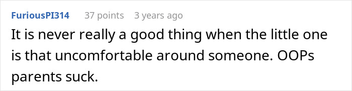 A comment about a child being uncomfortable around someone, highlighting family issues before giving birth. A comment about a child being uncomfortable around someone, highlighting family issues before giving birth.
