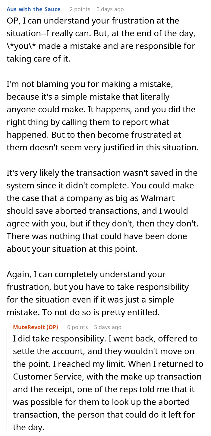 A long comment detailing the user responsibility at a Walmart checkout A long comment detailing the user responsibility at a Walmart checkout