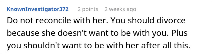 User advice urging divorce after a unexpected turn following a girls trip.