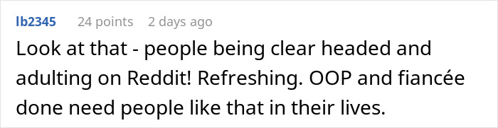 Comment admiring clear headed adulting in engagement context Comment admiring clear headed adulting in engagement context