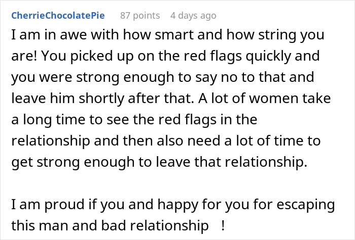 Supportive message praising a woman for recognizing red flags in her fiancé Supportive message praising a woman for recognizing red flags in her fiancé