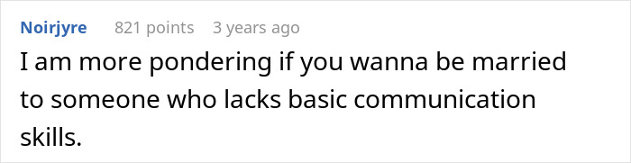 A comment questioning marriage to someone lacking communication after a failed dream proposal.