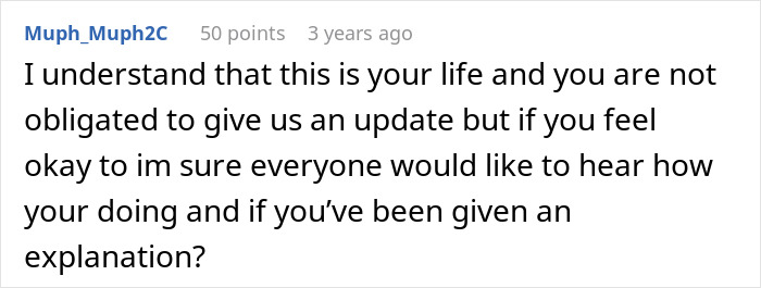 Reddit comment asking for an update on a dream proposal story after the girlfriend disappeared.