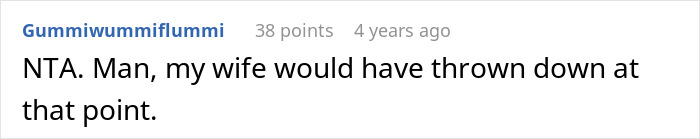 A Reddit comment supporting the brother who had to control his wife due to her outfit. A Reddit comment supporting the brother who had to control his wife due to her outfit.