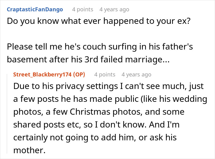 Reddit comments asking about what happened to the ex-fianc&eacute;.
