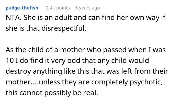 Social media comment addressing family grief and a daughter’s cruel outburst. Social media comment addressing family grief and a daughter’s cruel outburst.