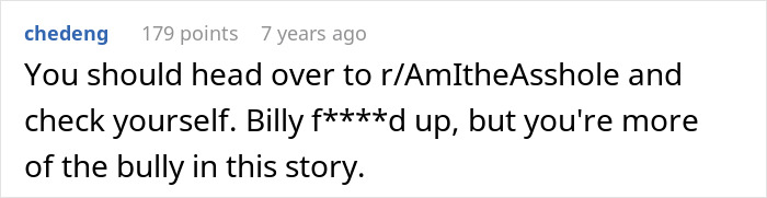 Online comment telling an employee who wronged the boss that they acted like a bully.