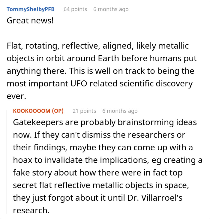User comments about metallic objects in orbit, linking to non-human intelligence User comments about metallic objects in orbit, linking to non-human intelligence
