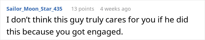 Reddit comment criticizing a guy who waits 20 years to tell bestie he loves her, right after she gets engaged. Reddit comment criticizing a guy who waits 20 years to tell bestie he loves her, right after she gets engaged.