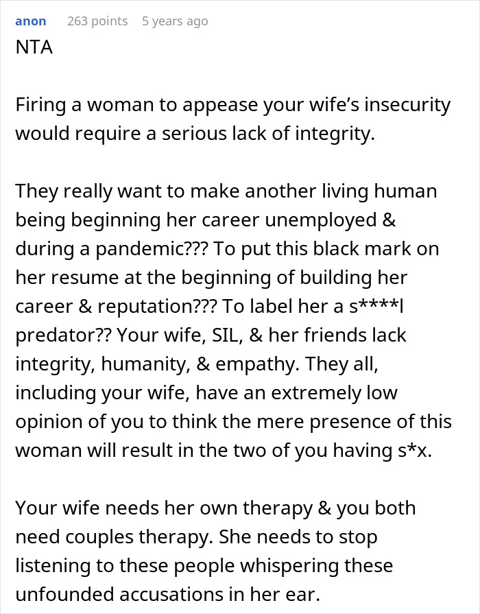 Social media comment explaining why firing assistant to test integrity lacks humanity. Social media comment explaining why firing assistant to test integrity lacks humanity.