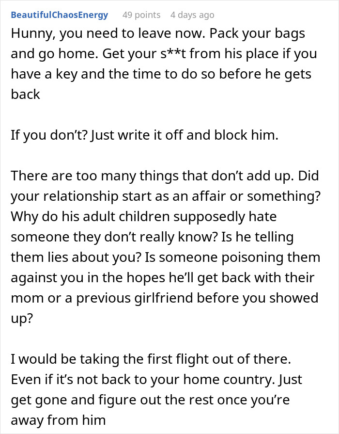 A comment advising a woman to leave a man who breaks up with her at a wedding. A comment advising a woman to leave a man who breaks up with her at a wedding.