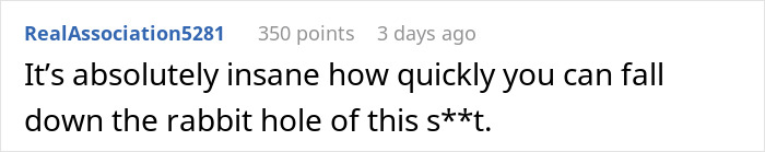 Social media comment on how quickly a fiancé fell down a rabbit hole of bad influences. Social media comment on how quickly a fiancé fell down a rabbit hole of bad influences.