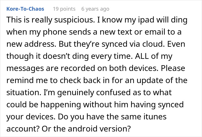 Comment discussing syncing messages across devices and phone tracking Comment discussing syncing messages across devices and phone tracking