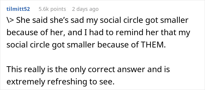 Comment states social circle shrank due to friends, not fiancée Comment states social circle shrank due to friends, not fiancée