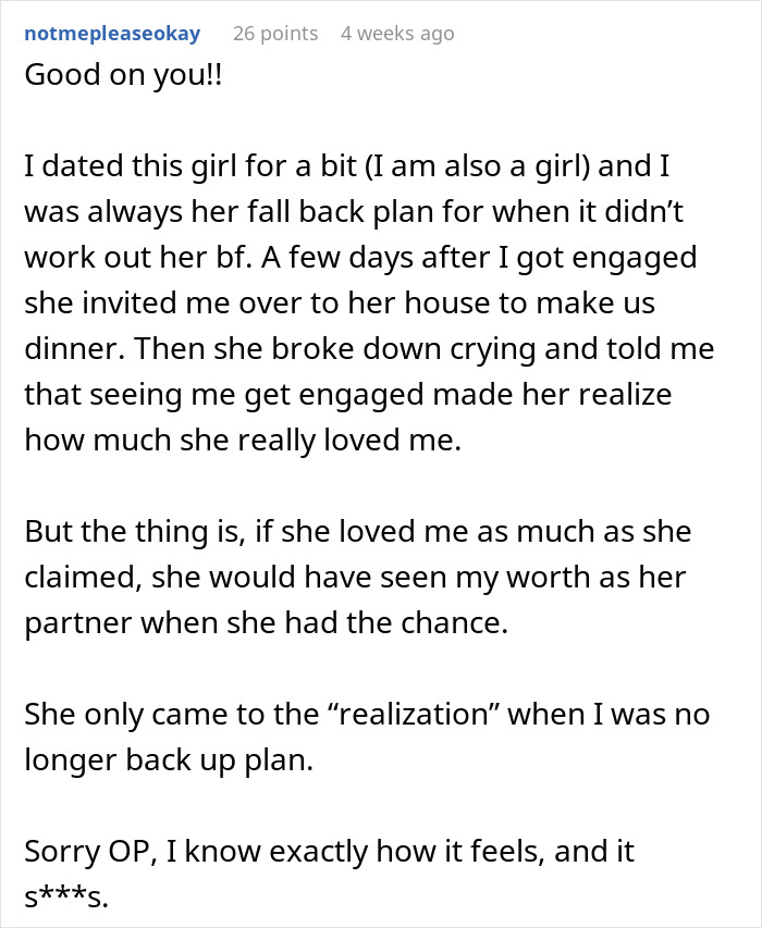 Social media comment on a post about a guy who waits 20 years to tell his bestie he loves her, sharing a similar story. Social media comment on a post about a guy who waits 20 years to tell his bestie he loves her, sharing a similar story.