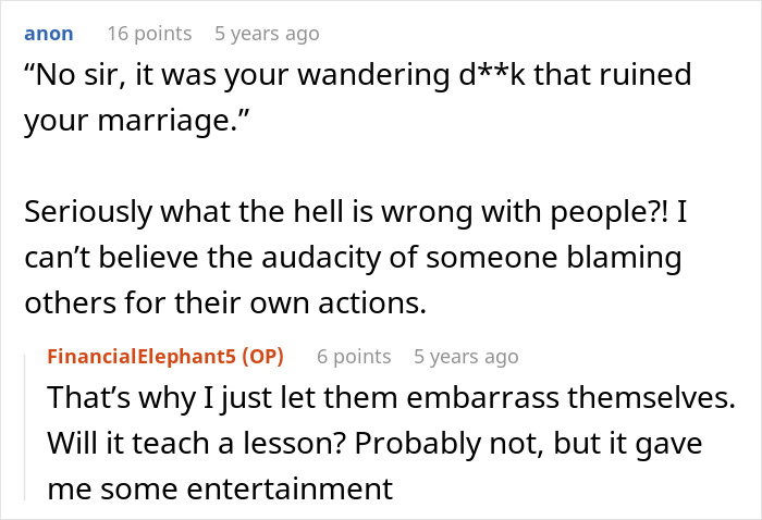 Comment about blaming wandering partner for ruining marriage in hotel infidelity story Comment about blaming wandering partner for ruining marriage in hotel infidelity story