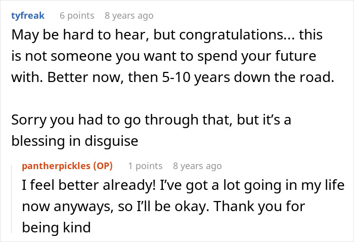 Reddit comment thread discussing how a woman dumps cheater BF and finds it a blessing. Reddit comment thread discussing how a woman dumps cheater BF and finds it a blessing.