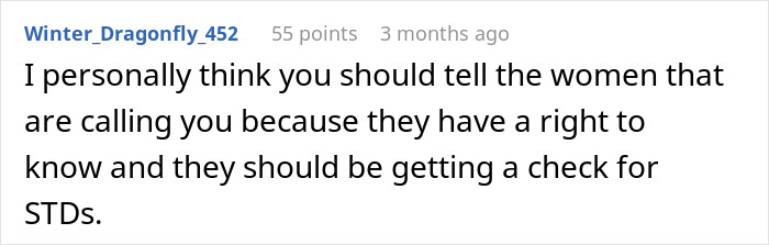 Online advice regarding an ex’s funeral recommending telling other women to get checked. Online advice regarding an ex’s funeral recommending telling other women to get checked.