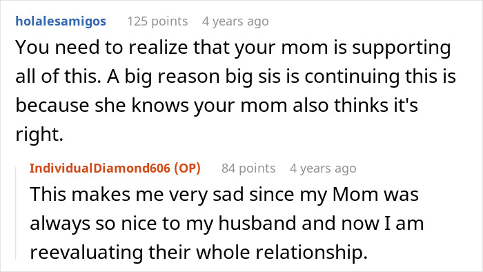 Comment about mom supporting ex and sister crossing boundaries in ex and sister boundary story