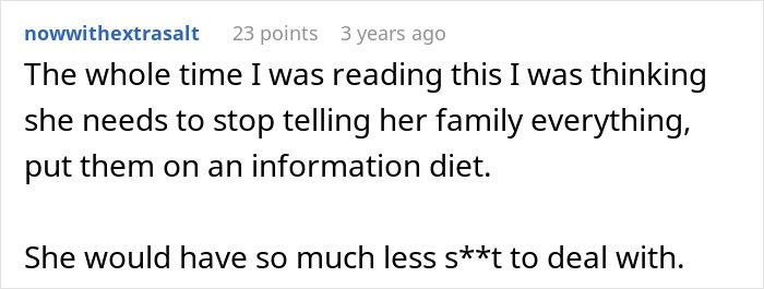 An online comment advising a woman to put her family on an information diet before giving birth. An online comment advising a woman to put her family on an information diet before giving birth.
