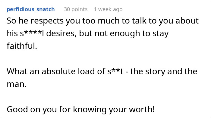 Comment supporting woman's worth after discovering husband's dating app profile