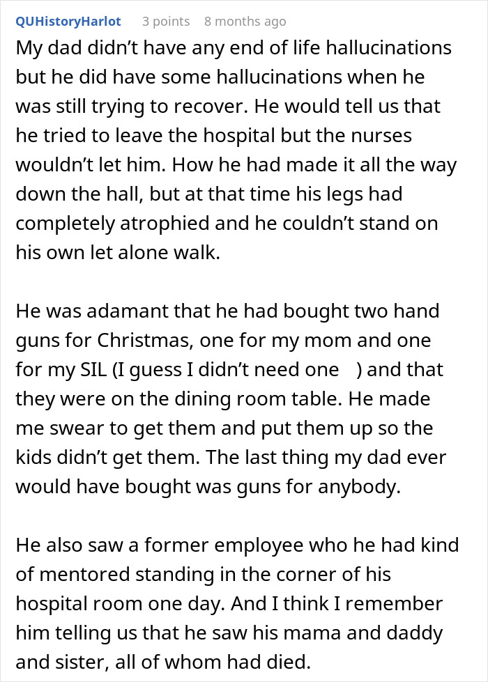 A online comment sharing end-of-life conversations about family visions and dreams before passing away. A online comment sharing end-of-life conversations about family visions and dreams before passing away.