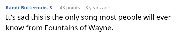 A social media comment discussing Fountains of Wayne and the iconic video for Stacy's Mom. A social media comment discussing Fountains of Wayne and the iconic video for Stacy's Mom.