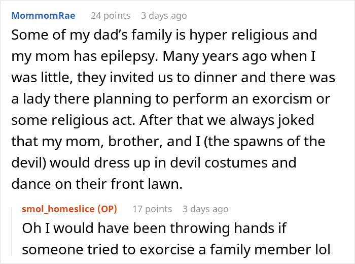 Comment sharing experience of family religious exorcism related to epilepsy Comment sharing experience of family religious exorcism related to epilepsy