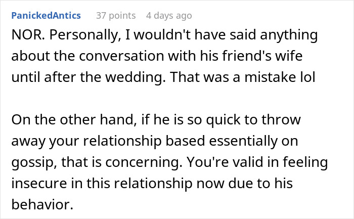 Social media comment criticizing a man who throws away a relationship based on gossip. Social media comment criticizing a man who throws away a relationship based on gossip.