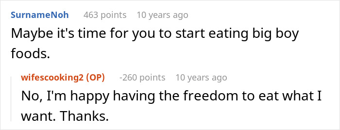 A online comment thread about a man's dislike for cultural cuisine and eating choices. A online comment thread about a man's dislike for cultural cuisine and eating choices.