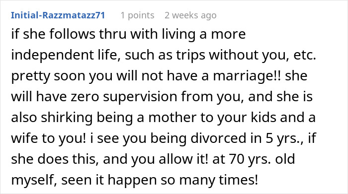 Comment about marriage issues and independence after a girls trip unexpected turn