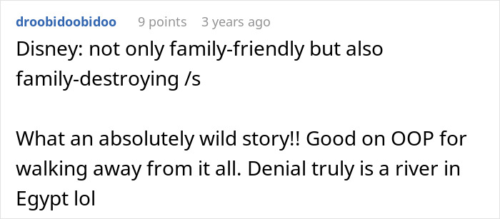 Reddit user commenting on Disneyland breaking up families in this family drama. Reddit user commenting on Disneyland breaking up families in this family drama.