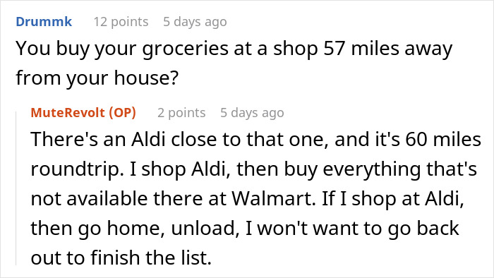 Comments explaining distance traveled to shop at Aldi and Walmart Comments explaining distance traveled to shop at Aldi and Walmart