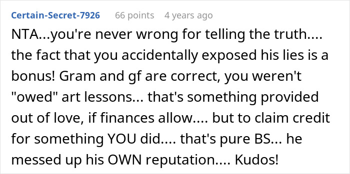 Internet user criticizing the dad shamed for claiming credit for daughter paying her classes. Internet user criticizing the dad shamed for claiming credit for daughter paying her classes.